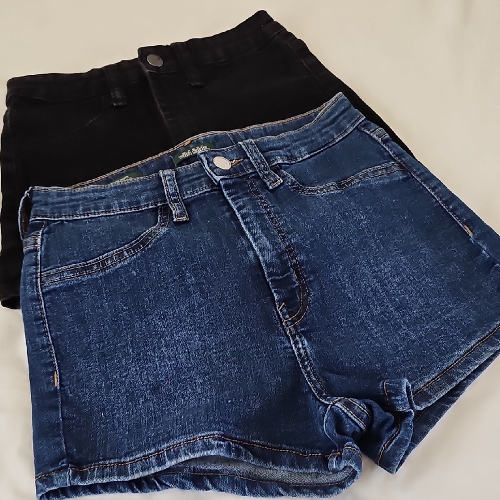 Black and Blue Denim Shorts Set